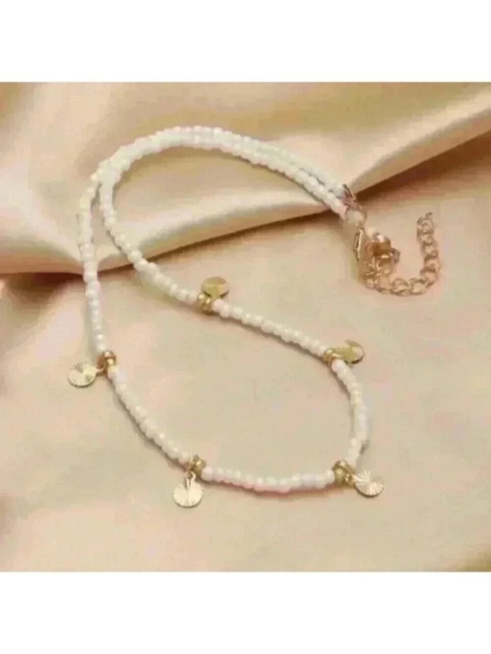 White Bead Choker Necklace with 14k Gold Filled Shell Charms